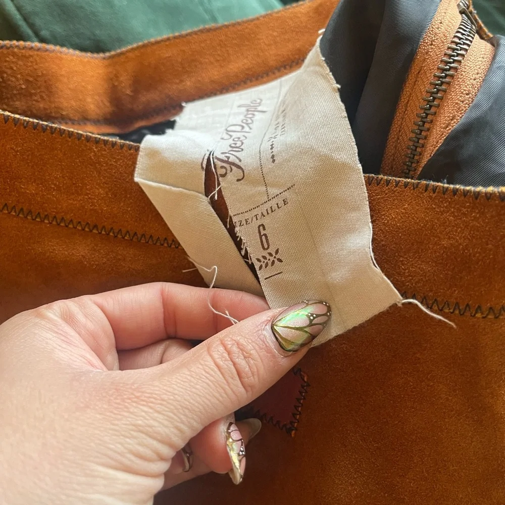 Free People Modern Folk Bohemian Suede Midi Skirt in Rust Color - Picture 3 of 7